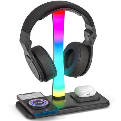 BAISHUN RGB Multifunctional Headphone Stand with Wireless Charger